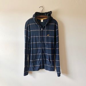 Hollister Zip-up Lightweight Sweatshirt Hoodie Blue Orange Geometric Stripes L